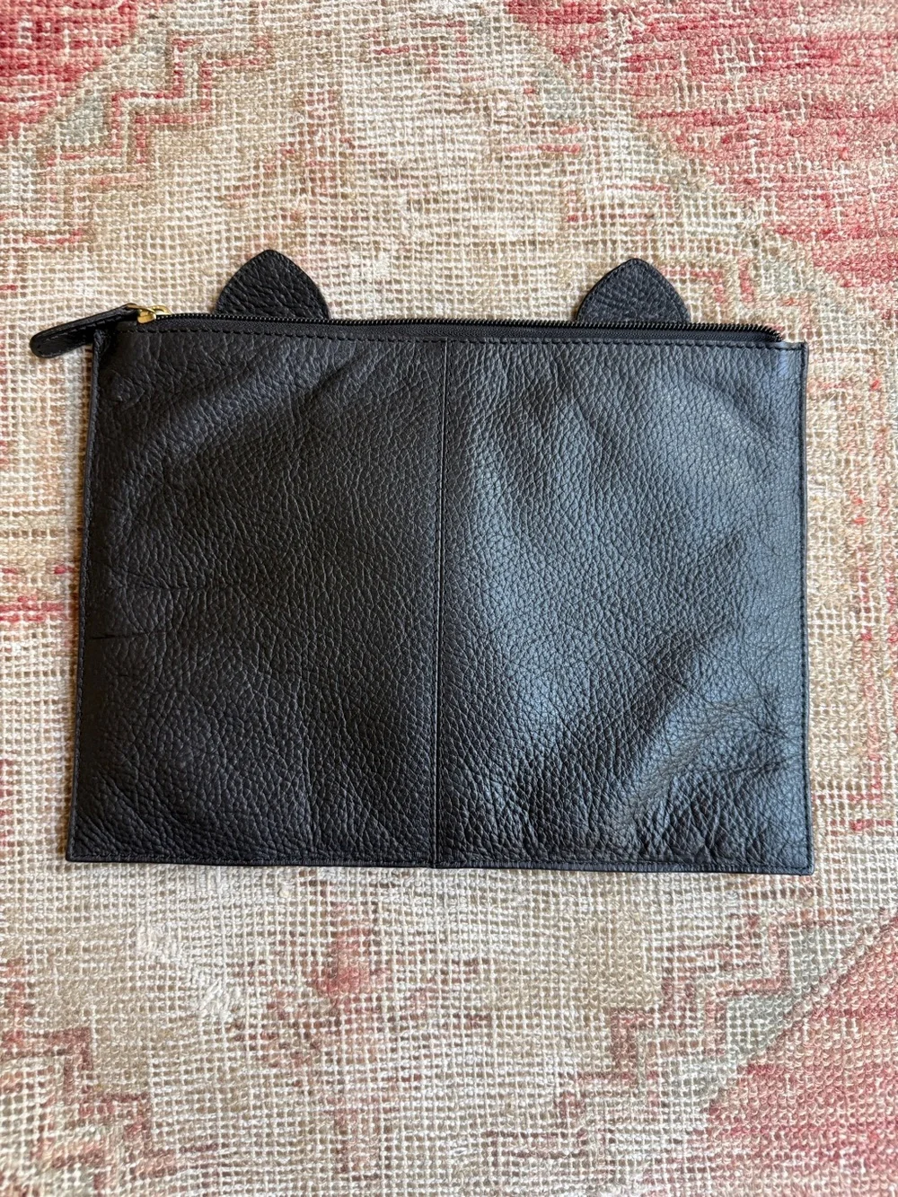 ASOS Leopard-Print Ear Accent Zip Pouch - Black & Cream